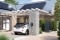 The image shows the exterior of a modern residential building with a new Viessmann system including Vitocal heat pump, Vitovolt PV, Vitocharge storage cylinder and Viessmann Charging Station
